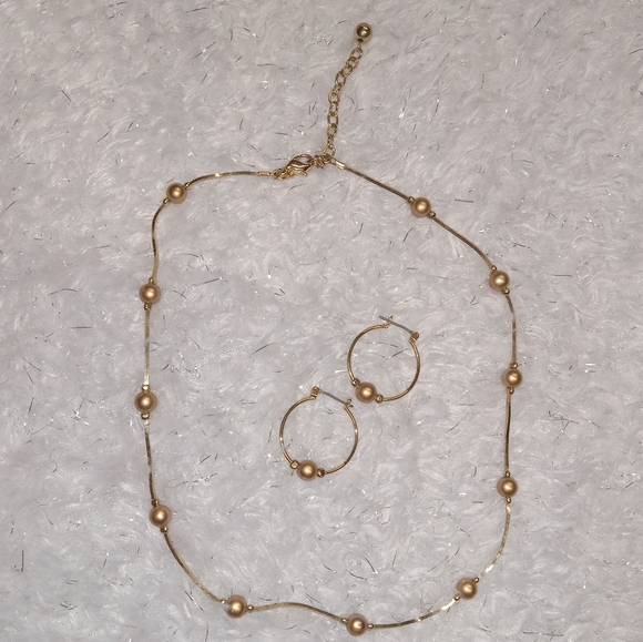 Vintage Monet Gold Tone Boxchain Ball Necklace &  Earring Set - Picture 2 of 9